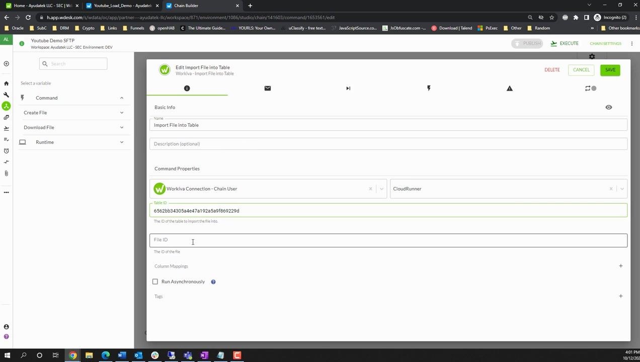Chain editor with all three steps connected and the EXECUTE button highlighted