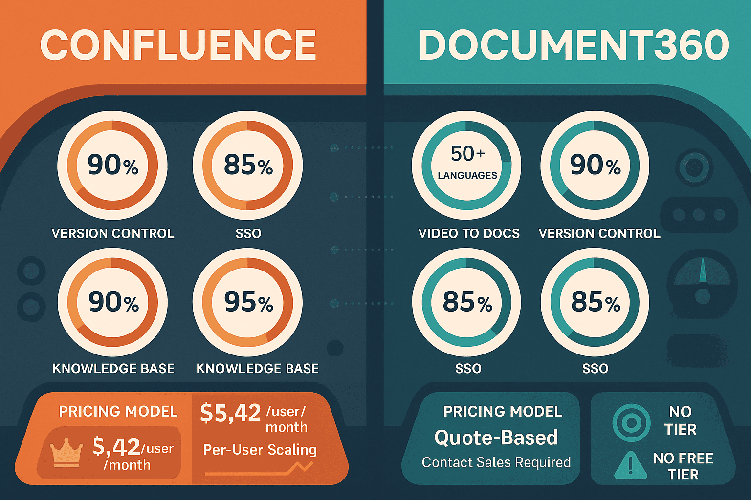 Confluence vs Document360 comparison infographic