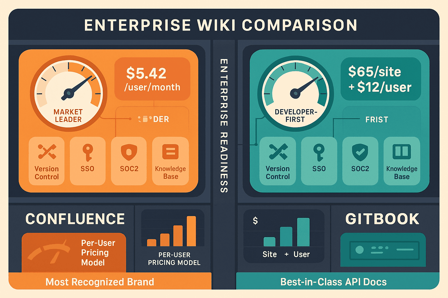 Confluence vs GitBook comparison infographic
