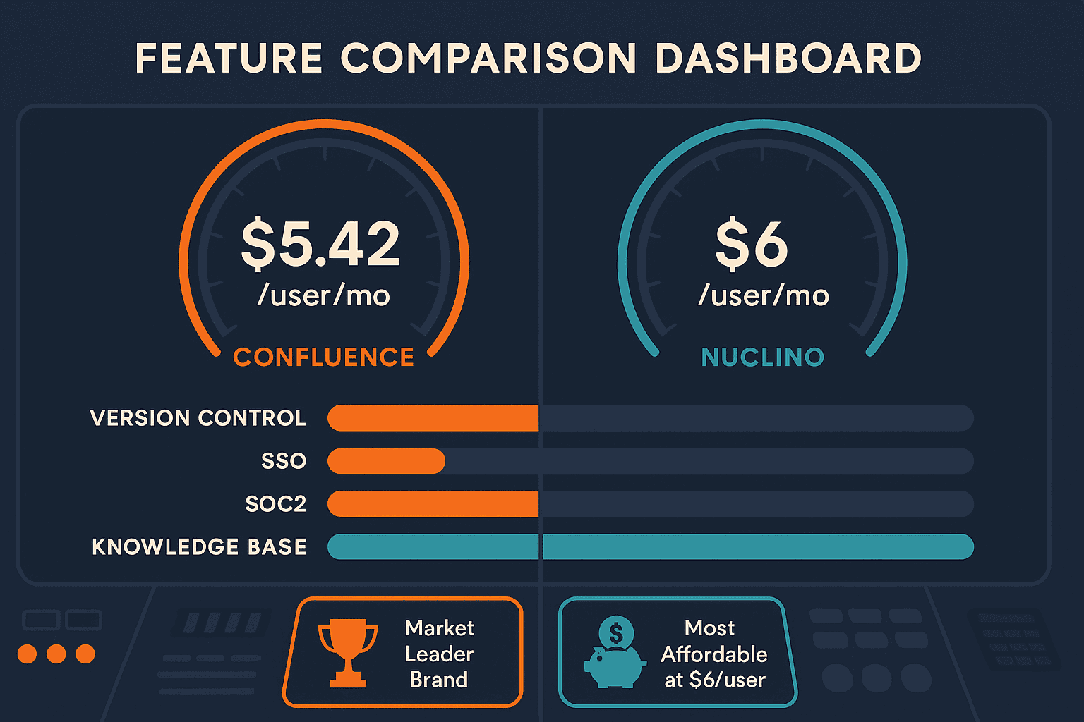 Confluence vs Nuclino comparison infographic
