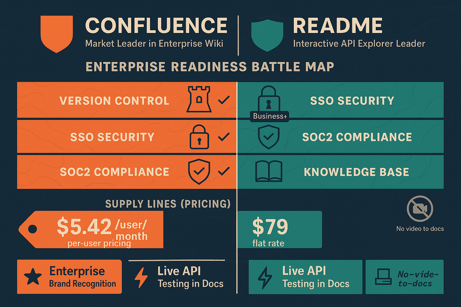 Confluence vs ReadMe comparison infographic