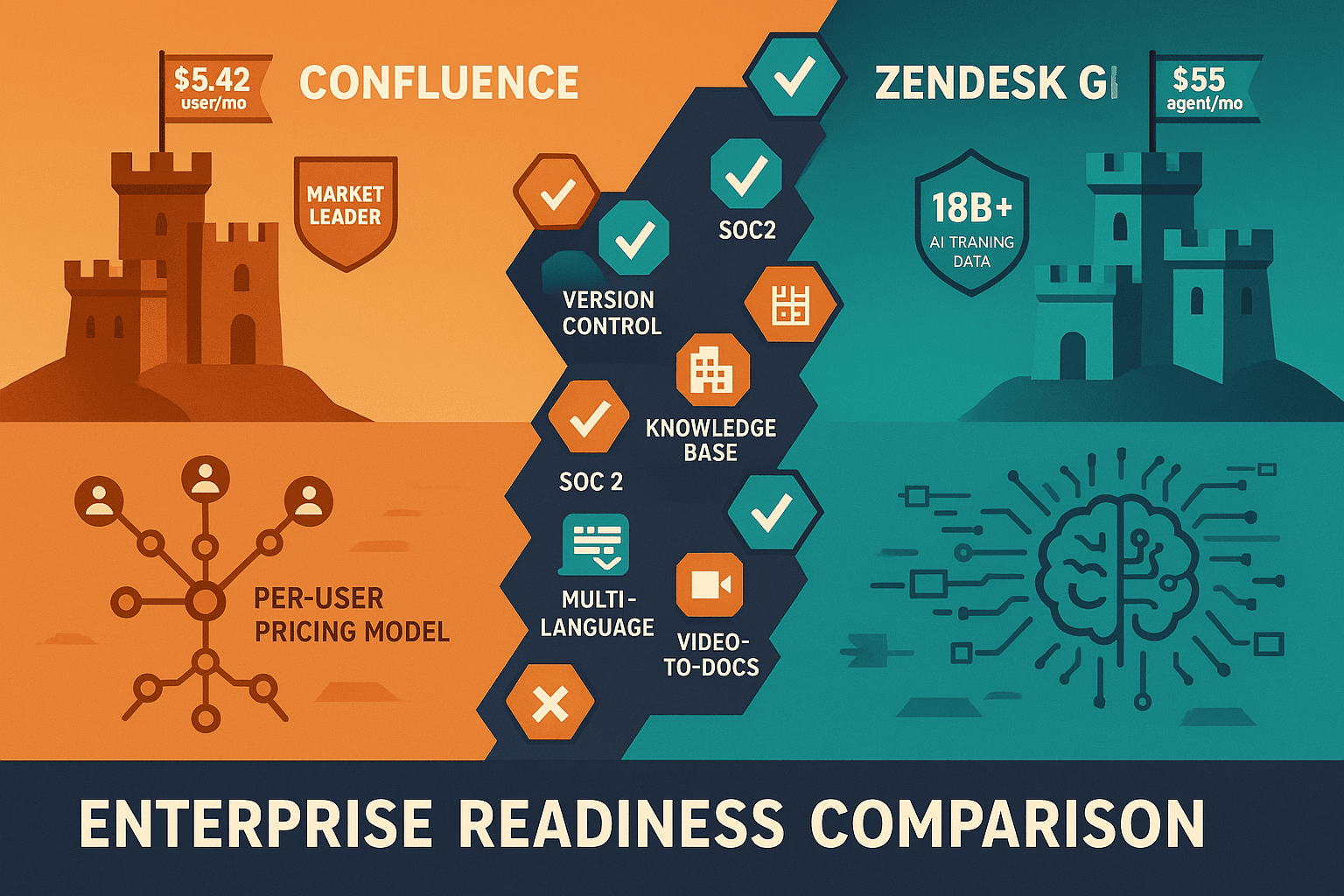 Confluence vs Zendesk Guide comparison infographic