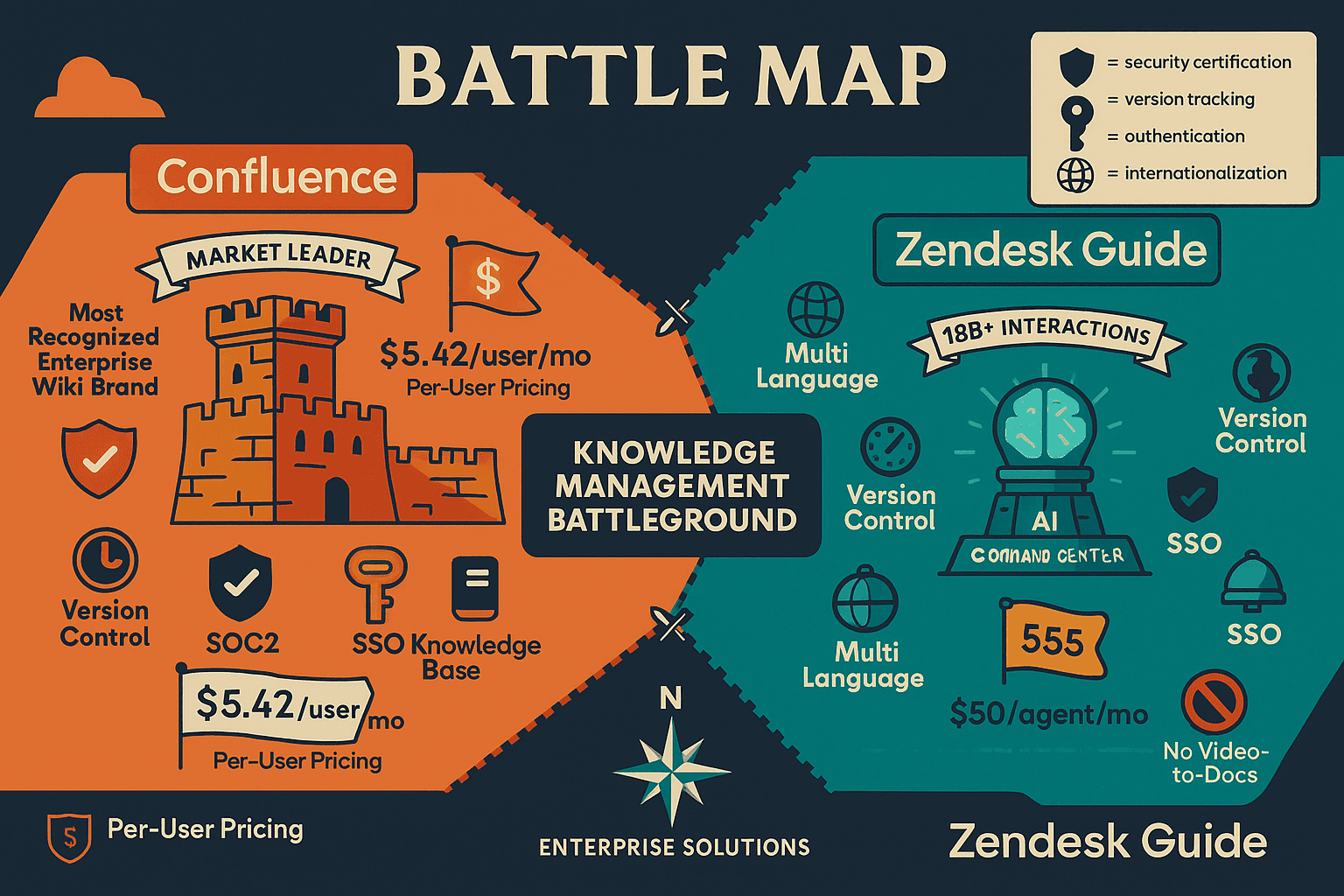 Confluence vs Zendesk Guide comparison infographic