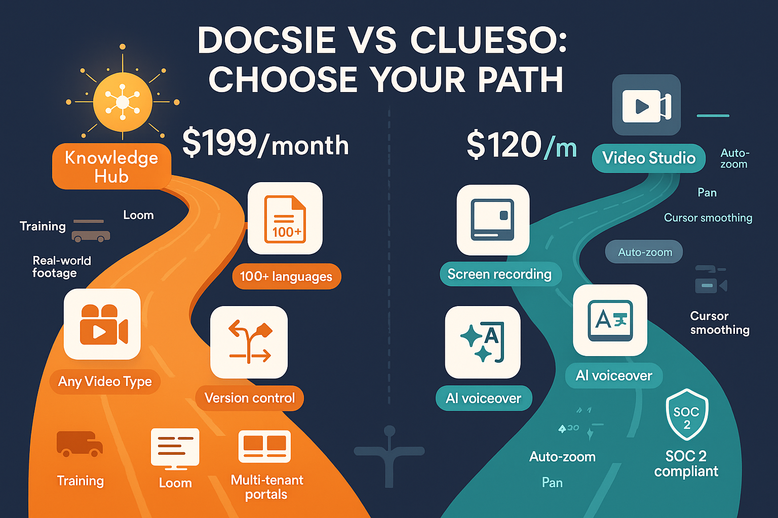 Docsie vs Clueso comparison infographic