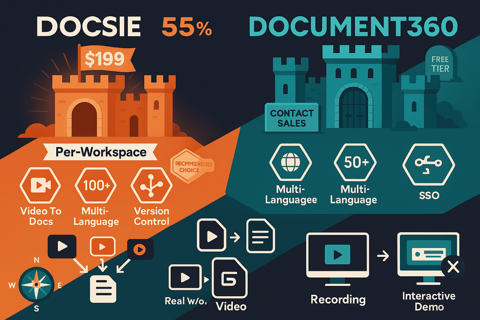 Docsie vs Document360 comparison infographic
