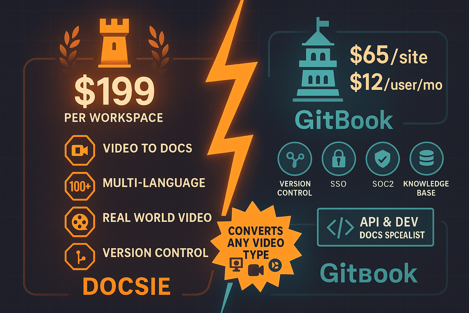 Docsie vs GitBook comparison infographic