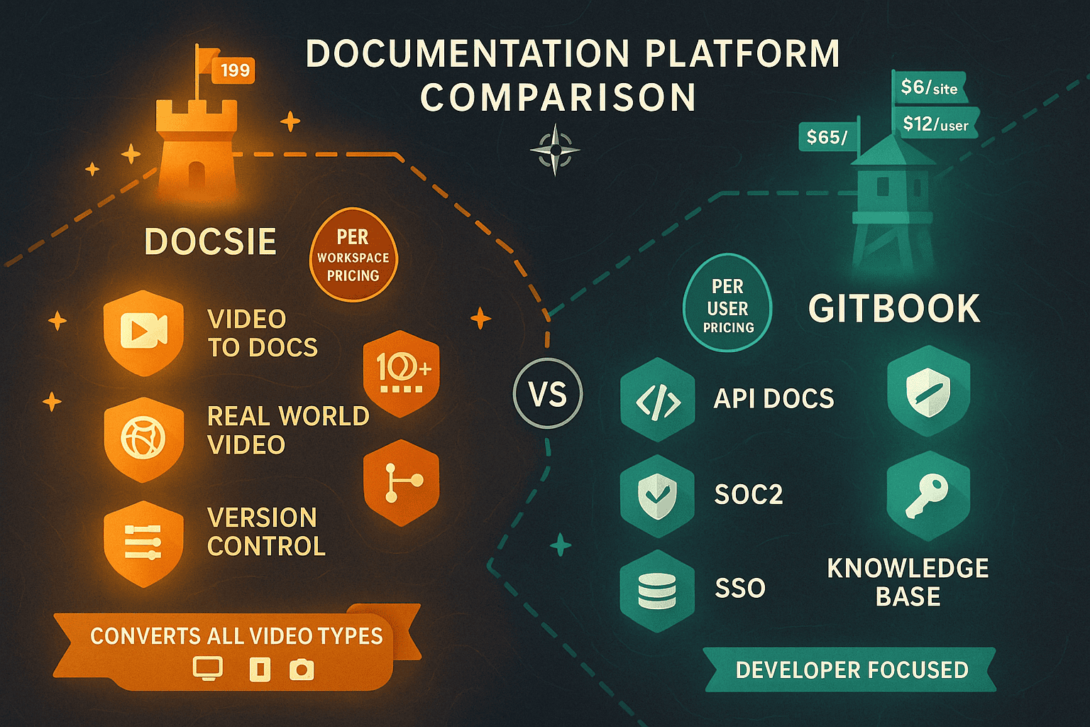 Docsie vs GitBook comparison infographic