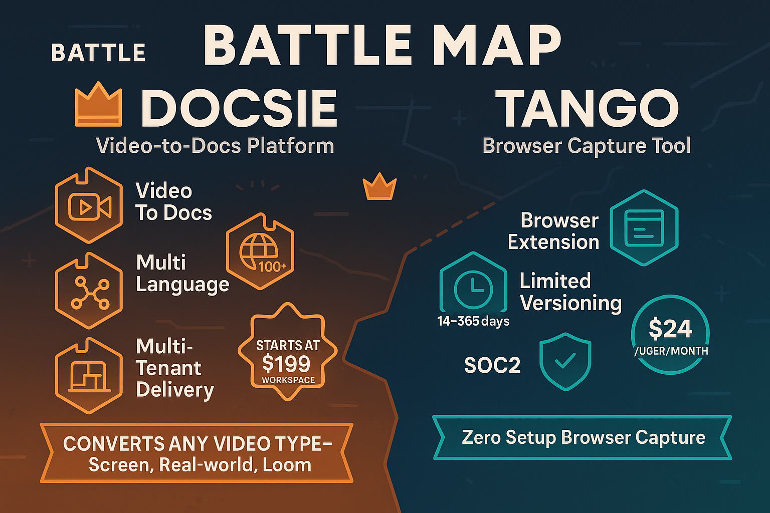 Docsie vs Tango comparison infographic