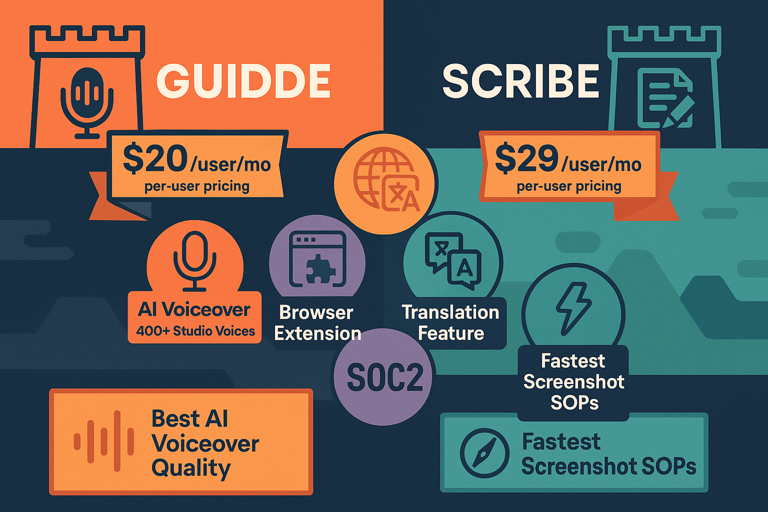 Guidde vs Scribe comparison infographic