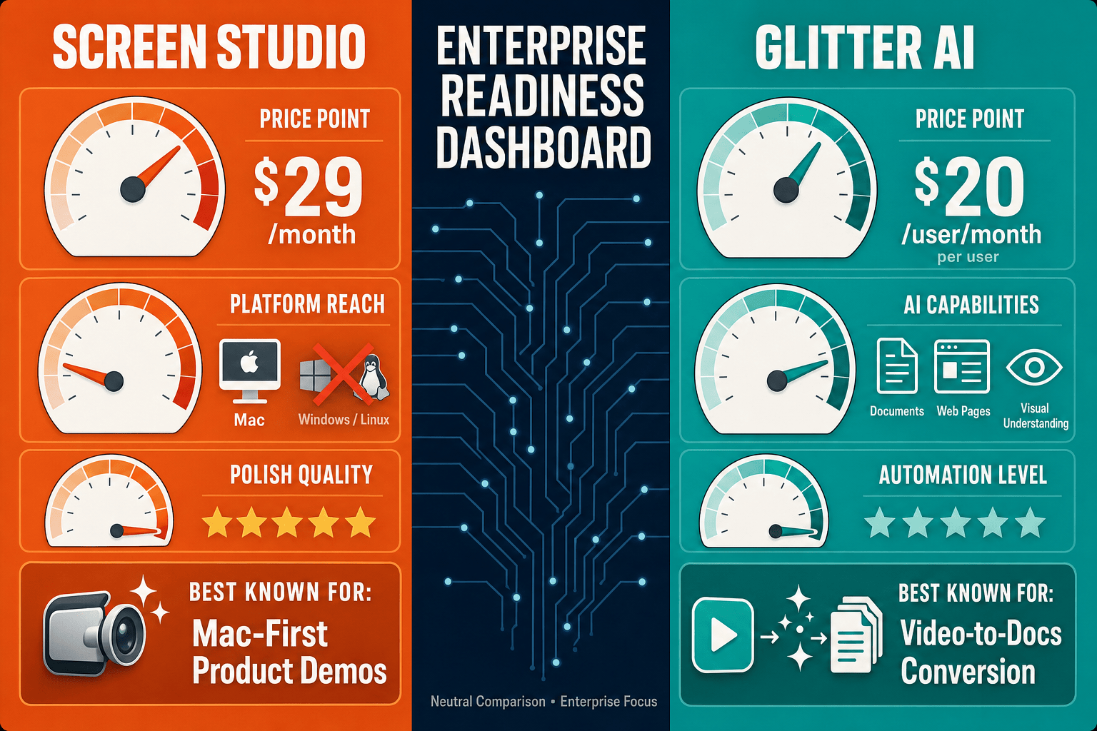 The Verdict: Screen Studio vs Glitter AI for Enterprise - Visual Comparison